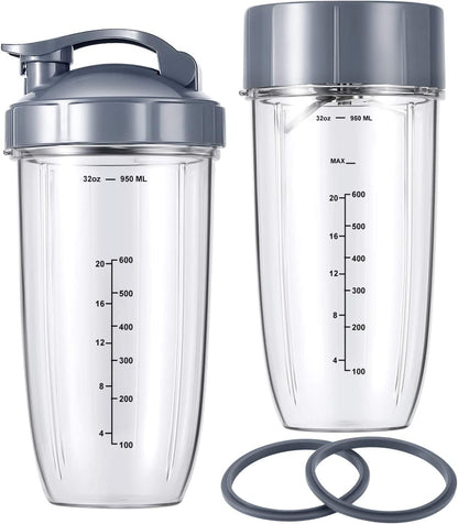 NutriBullet 7-Piece Blender Cup & Blade Replacement Set - 32oz Huge Cup with Flip-Top Lid & Premium Extractor Blade