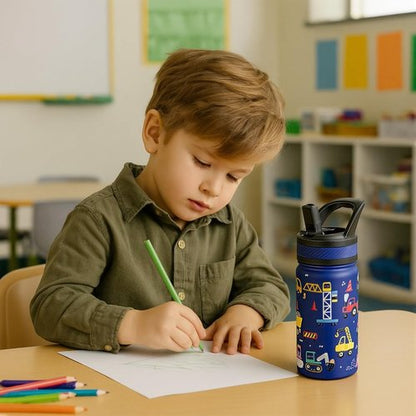 Fanhaw Insulated Kids Water Bottle - 18 Oz Stainless Steel, Leakproof & BPA Free | Blue Ocean