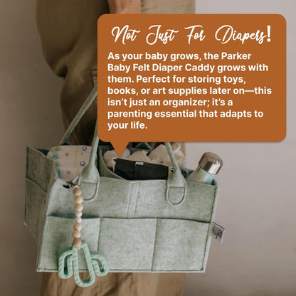 Parker Baby Diaper Caddy - Versatile Nursery Storage Bin & Car Organizer for Diapers - Sage Green