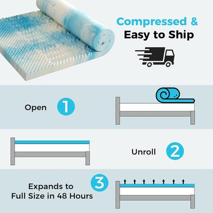 DUMOS Memory Foam Mattress Topper - 2 Inch Cooling Gel Infused Pressure Relief for Twin Beds | Blue