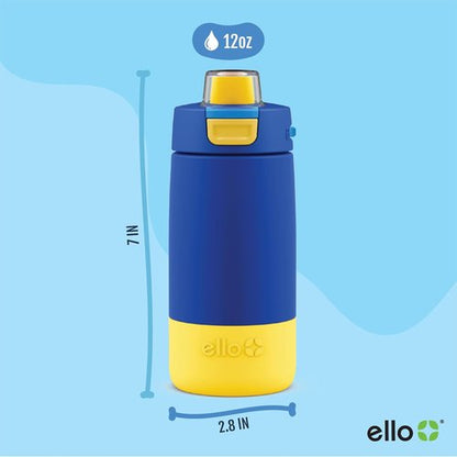 Ello Kids Colby 12oz Stainless Steel Insulated Water Bottle - Leak-Proof Lid & Straw | Perfect for School & Outdoor Activities