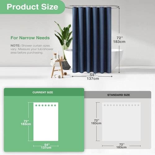 Dynamene Stall Fabric Shower Curtain - 54 inch Wide Waffle Weave Weighted Thick Cloth Shower Curtains for Bathroom, Heavy Duty Hotel Spa Luxury Bath Curtain Set with 10 Hooks, 54x72, Navy Blue