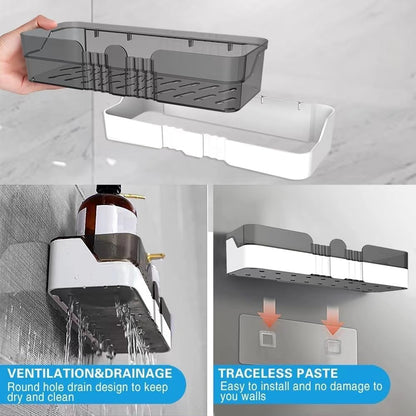 Skiennix Shower Caddy - Separable Organizer with Soap Dish & Hooks | No-Drill Double Layer Shelf (Black)