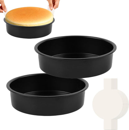Nonstick Carbon Steel Cake Pan Set by [Brand Name] - 9 Inch Round Baking Pans with 80 PCS Parchment Paper | Dishwasher Safe & Durable for Layer Cakes