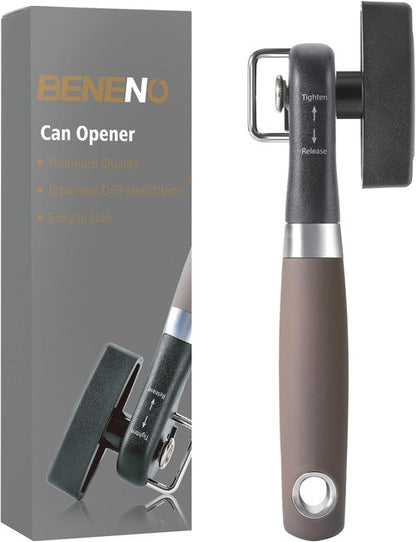 Beneno Can Opener - Manual Side Safe Cut with Smooth Edge, Durable Blade & Comfortable Handle | Brown
