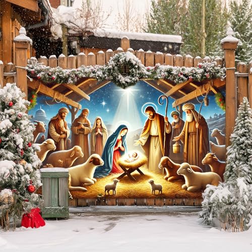 Christmas Nativity Scene Banner Holy Family Jesus Manger Wall Decor 71 x 43 Inches