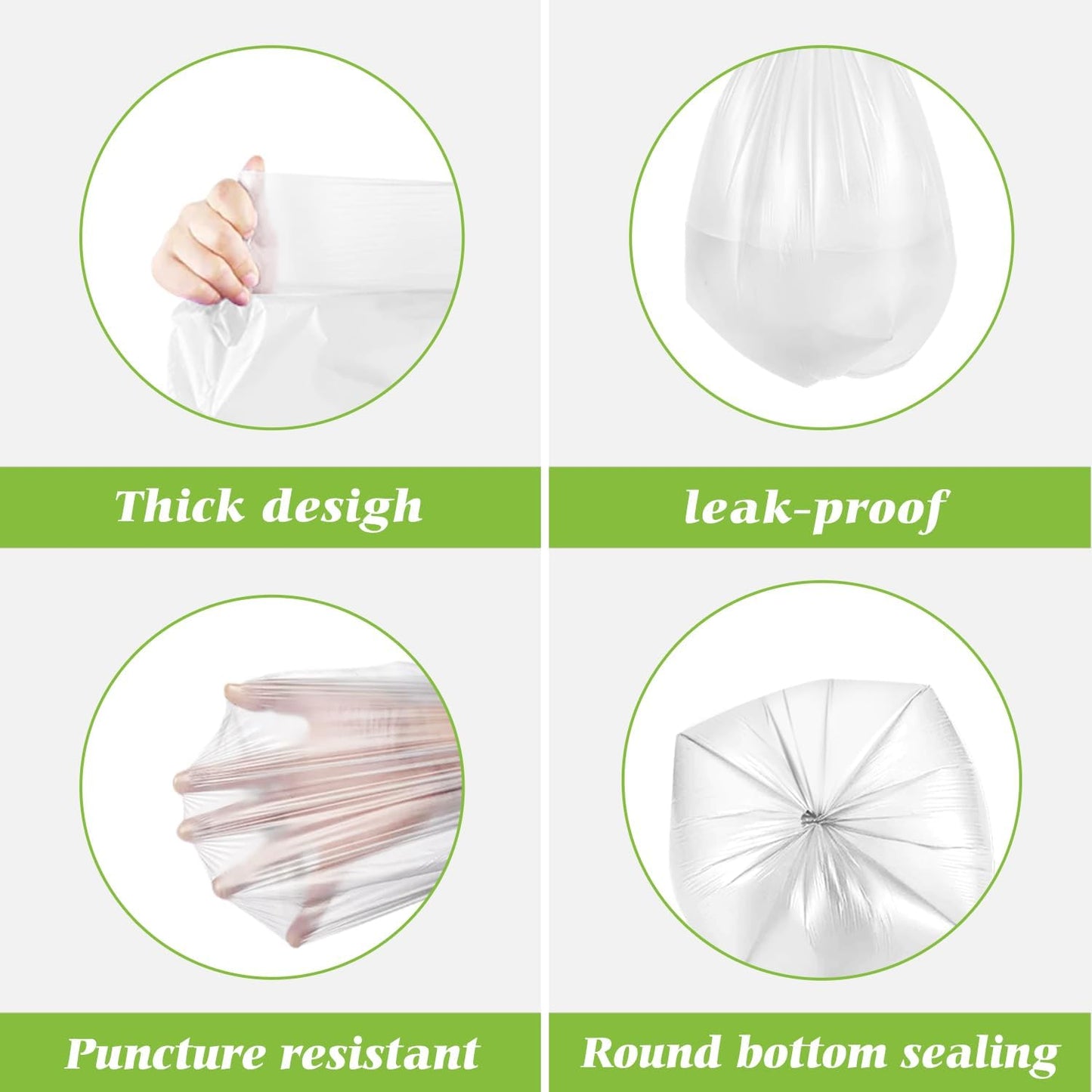 Teivio 8 Gallon Unscented Trash Bags - 300 Count Thick Bathroom & Kitchen Liners | Clear Plastic