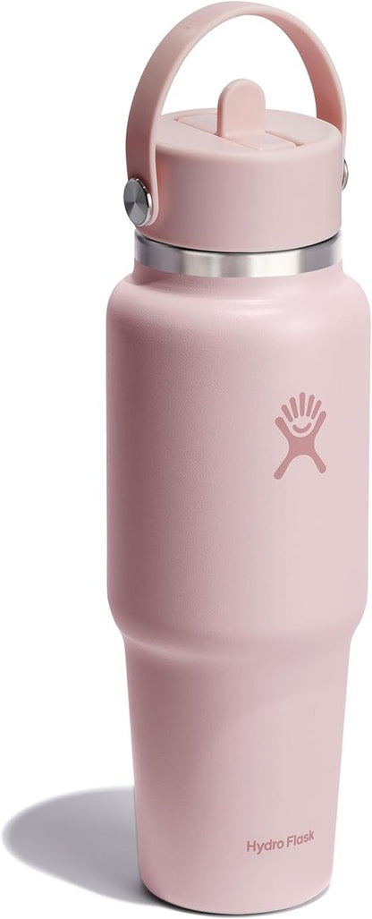 Hydro Flask Travel Water Bottle - Insulated Stainless Steel - Wide Straw Lid, Non Spill, Leakproof in 32 Oz Trillium Pink