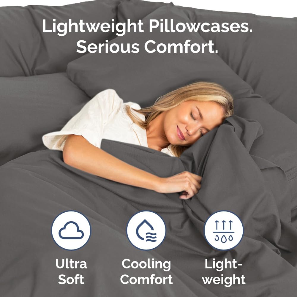 Skiennix Body Pillowcases Set of 4 | Soft, Breathable 20x54 Long Pillow Covers - Fade-Free & Machine Washable (Charcoal)