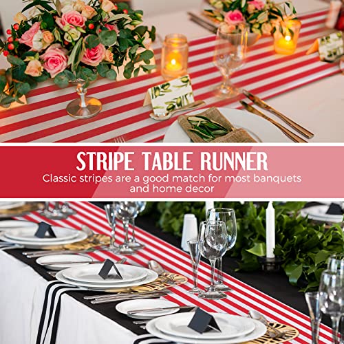 Breling 6 Pieces Red and White Striped Table Runners - 12 x 108 Inch - Classic Decorative Table Linens for Indoor & Outdoor Events