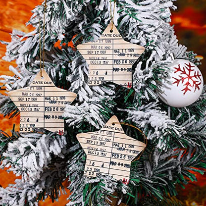 Star Library Due Date Card Ornament - Set of 5 Book Club Gifts with Velvet Pouches