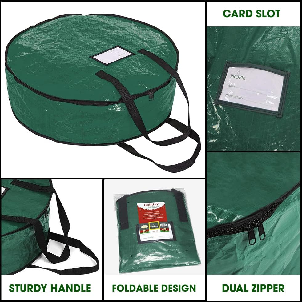 ProPik Christmas Wreath Storage Bag - 30" Tear-Resistant Holiday Container with Heavy-Duty Handles | 2-Pack (Green)