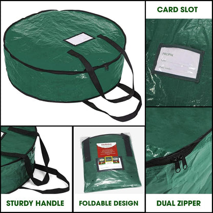 ProPik Christmas Wreath Storage Bag - 30" Tear-Resistant Holiday Container with Heavy-Duty Handles | 2-Pack (Green)