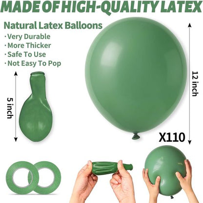 Dark Sage Green Balloons by [Brand Name] - 110 Pcs 12-Inch Latex Round Helium Balloons for Christmas Celebrations
