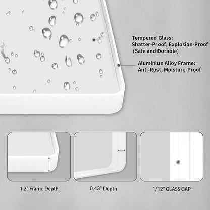 LOAAO White Metal Framed Bathroom Mirror - Large Rounded Rectangle, Anti-Rust, 50x30 Inch, Versatile Hanging Options