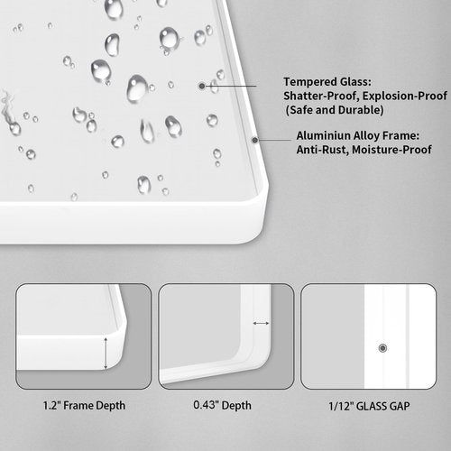 LOAAO 24x32 Inch White Metal Framed Bathroom Mirror for Wall, White Bathroom Vanity Mirror Farmhouse, Large Rounded Rectangle Mirror, Anti-Rust, Hangs Horizontally or Vertically