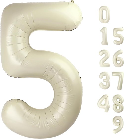Balloon Numbers - 40 Inch Cream White Number Balloons for 5th Birthday & Wedding Decor