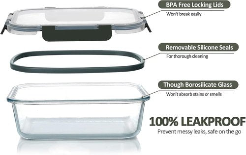 MCIRCO 10-Pack Glass Food Storage Containers - Airtight Meal Prep Bento Boxes | Microwave & Oven Safe
