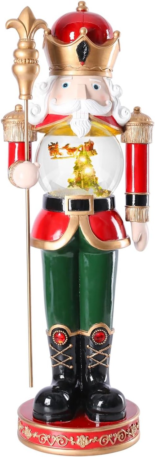 Bdor Large Luxury Nutcracker Soldier - 30 Inch Rotating Reindeer Snow Globe | Handcrafted Christmas Decoration