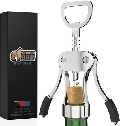 GORILLA GRIP Wine Opener - BPA-Free Zinc Alloy Wing Corkscrew | Easy to Use, Dishwasher Safe, Black