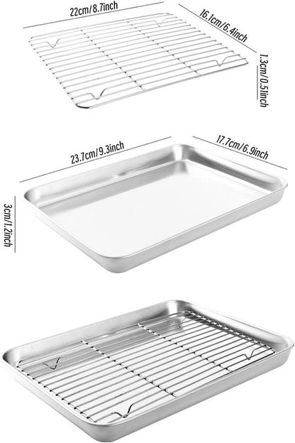 2-in-1 Stainless Steel Baking Sheet by [Brand Name] - Heavy Duty Oven Pan with Cooling Rack | Food Grade, Dishwasher Safe