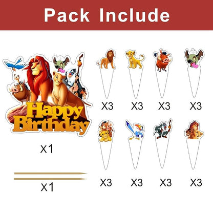 Lion King Cake Decorations Set with Topper and Cupcake Toppers for Birthday Party