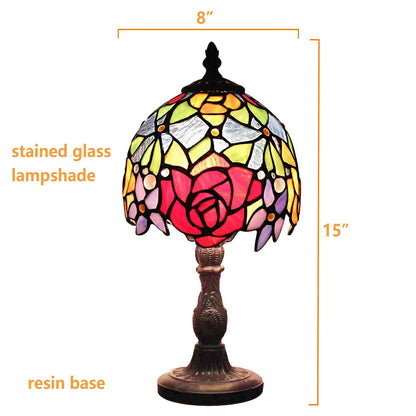 Vesbiela Stained Glass Lamp 8'', Red Flower Tiffany Table Lamp for Bedroom Study Office Home Tiffany Style Table Lamp