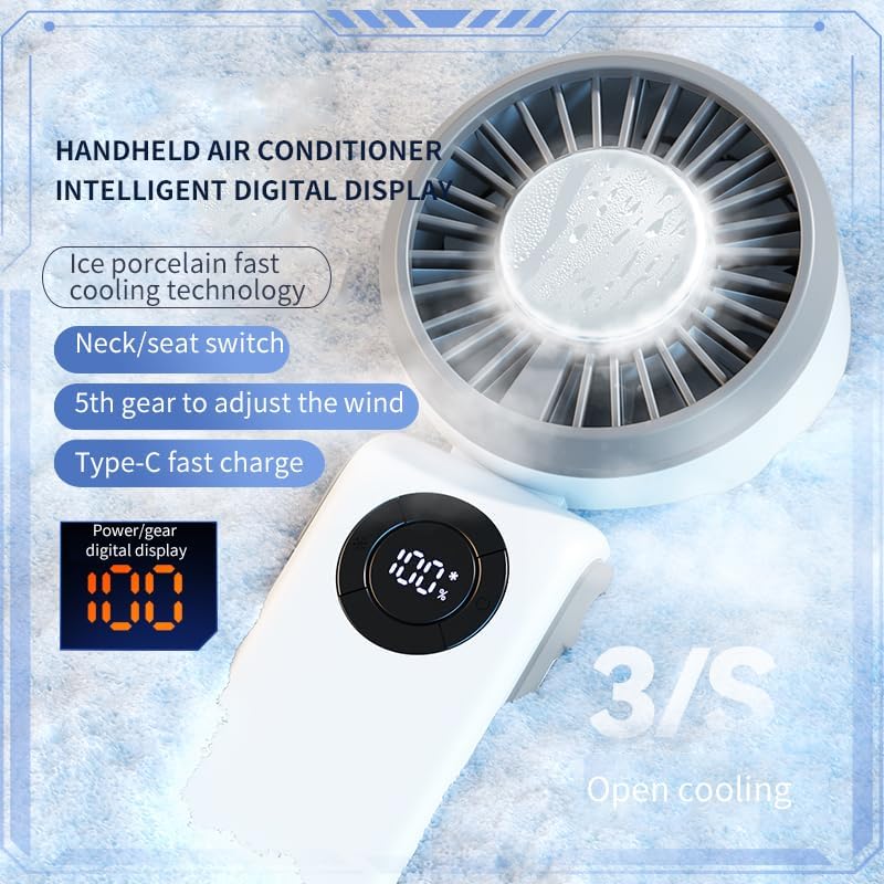 Skiennix Portable Handheld Fan - 3-in-1 Rechargeable Personal Fan with 5 Speed Settings | 4000mAh Battery, Digital Display, 90° Foldable Design for Travel & Outdoor Use