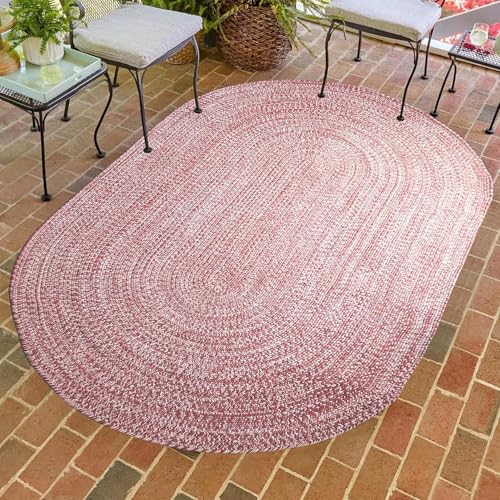 Superior Reversible Braided Indoor/Outdoor Area Rug, 4' x 6', Brick-White