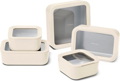 Caraway 13pc Glass Food Storage Container Set - Non-Toxic, Easy to Store Lunch Boxes - Cream with Glass Lids