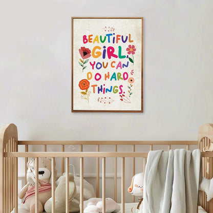 YEOION Inspirational Wall Art - Beautiful Girl You Can Do Amazing Things | Canvas with Metal Frame for Bedroom Decor