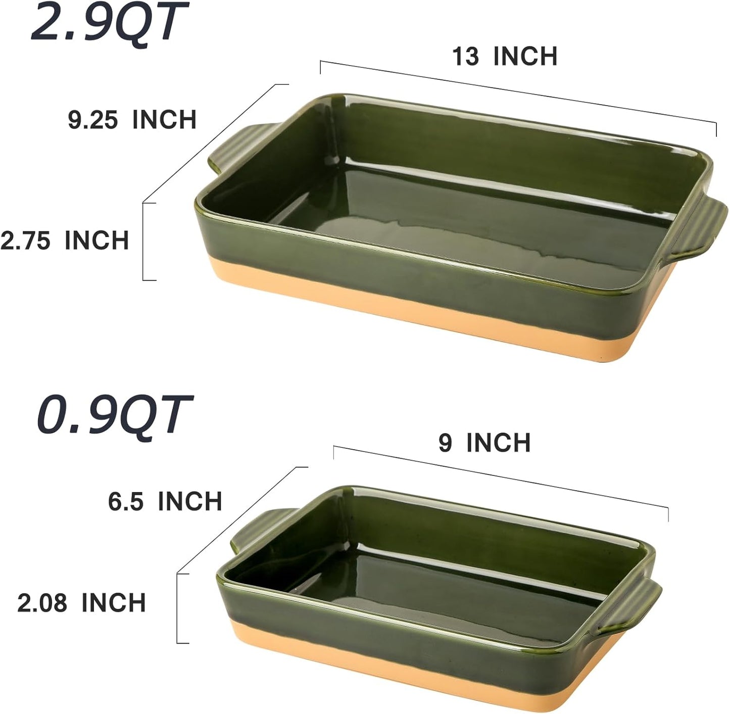 Regine Switzerland Ceramic Baking Casserole Dish - Large 9x13 Inch Pan with Handles in Forest Green