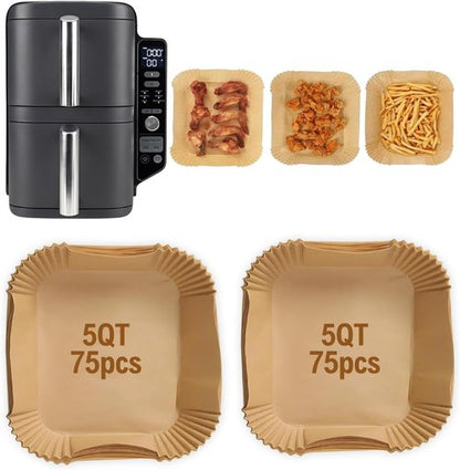 FryEasy Air Fryer Liners - 150pcs Disposable Paper Liners for Ninja DoubleStack SL401 8-10QT