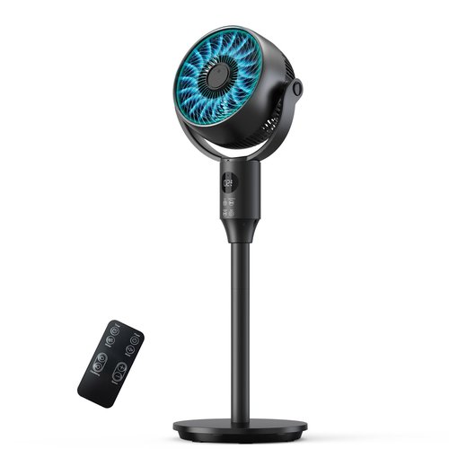 JYMIPA Oscillation Standing Fan for Bedroom, 79ft Airflow Whisper Quiet Pedestal Fan with 3 Modes, 8 Speeds, 90° Air Circulator with Remote, Timer, 24-42" Adjustable Height Desk Fan for Home Office