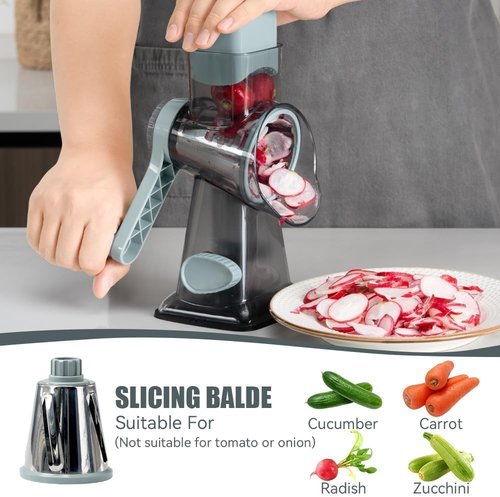 KEOUKE Rotary Cheese Grater - Hand Crank Shredder with 3 Stainless Steel Blades | Safe Kitchen Tool for Cheese, Veggies, Nuts, Chocolate
