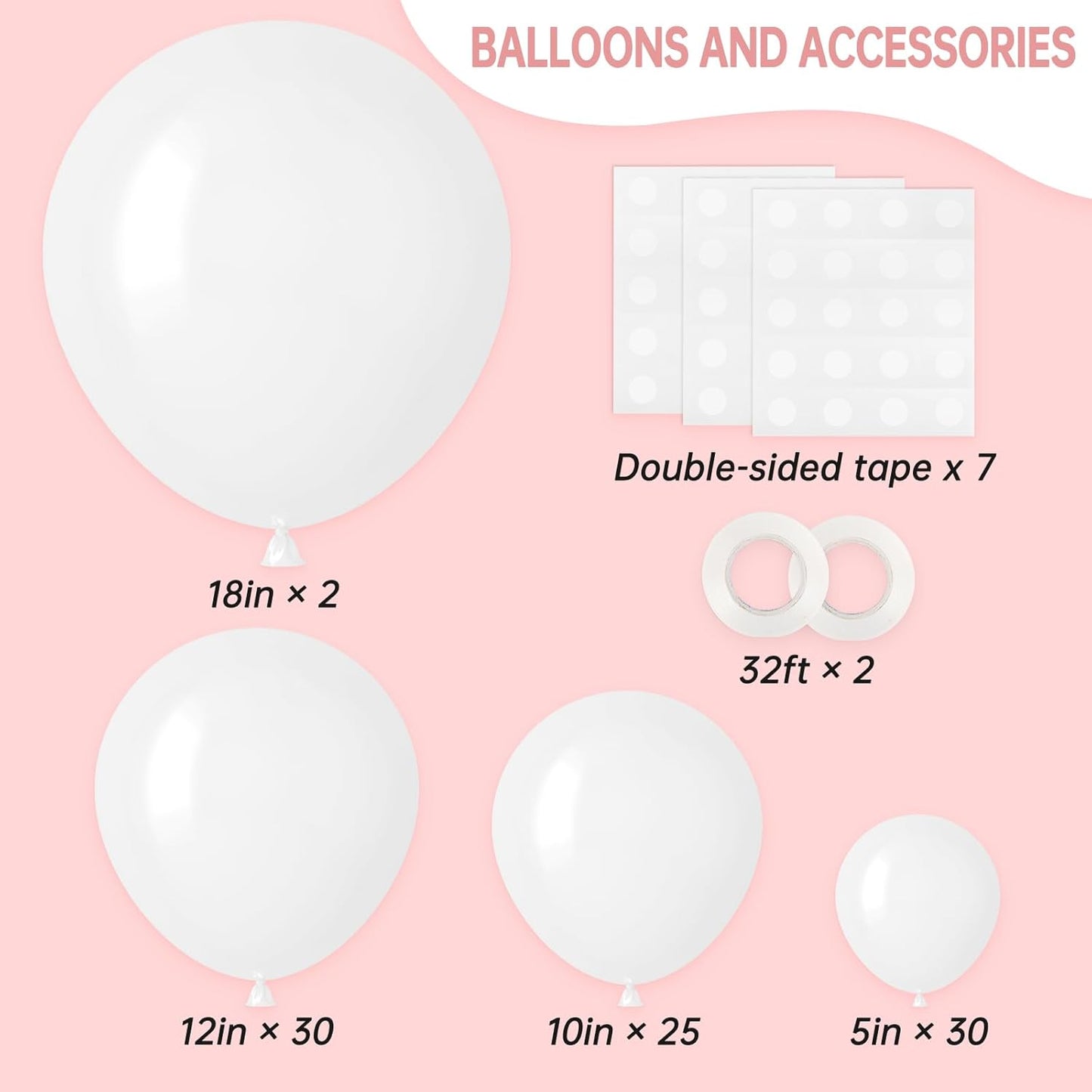 RUBFAC Premium White Balloons - 87pcs in Various Sizes (5-18 Inches) for Garland & Arch Decor