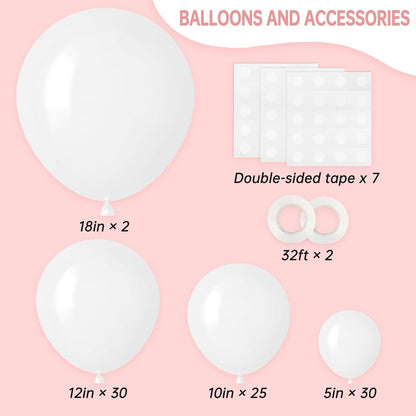 RUBFAC Premium White Balloons - 87pcs in Various Sizes (5-18 Inches) for Garland & Arch Decor