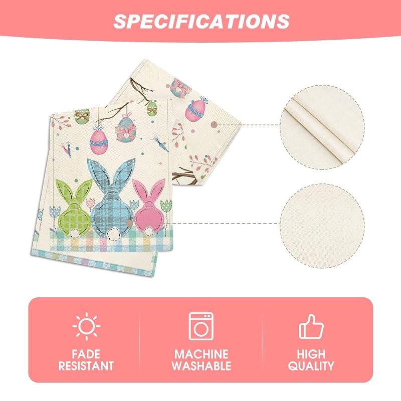 Buffalo Plaid Bunny Easter Table Runner - 13 x 60 inch, Seasonal Spring Decor (Variation: Blue/Pink/Green)