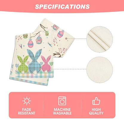 Buffalo Plaid Bunny Easter Table Runner - 13 x 60 inch, Seasonal Spring Decor (Variation: Blue/Pink/Green)