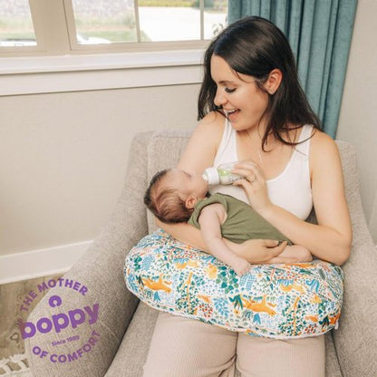 Boppy Nursing Pillow - Firm, Ergonomic U-Shaped Bottle and Breastfeeding Pillow with High Lift for Comfort and Support, Spacious Surface - Gray Gentle Leaves