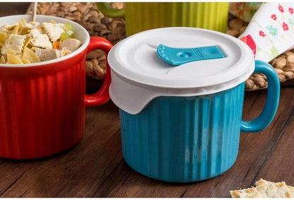 CorningWare Meal Mug - Light Blue Ceramic 20oz with Lid for Convenient Dining