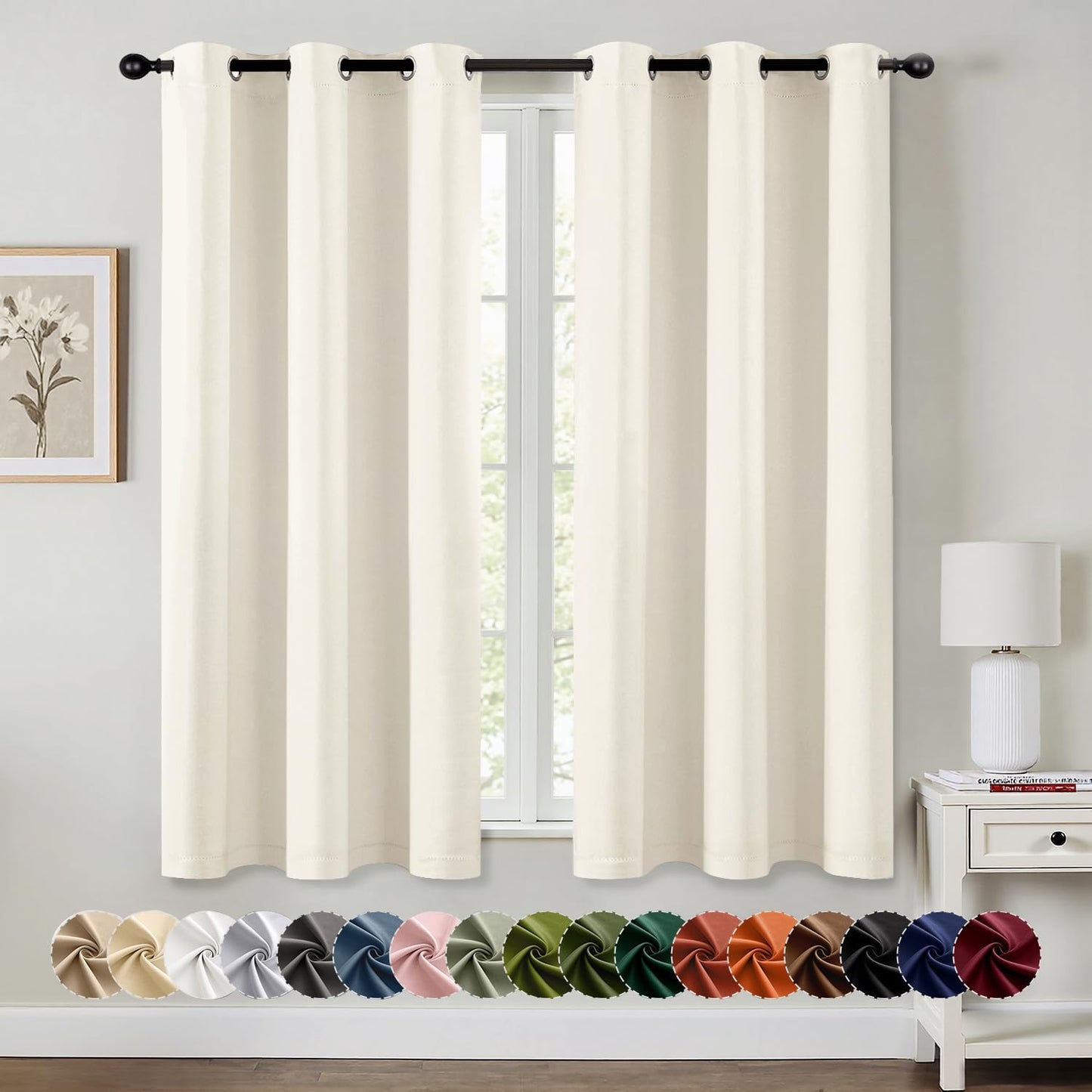 MIULEE Blackout Curtains - Thermal Insulated Room Darkening Drapes | 63-Inch Grommet Panels, Birch Color