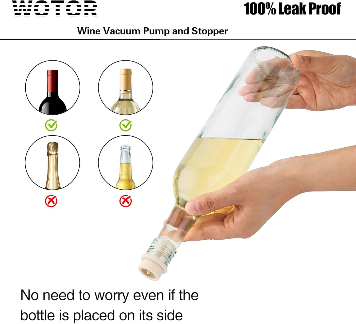 WOTOR Wine Stoppers Vacuum, Wine Saver, Wine Pump Vacuum Stoppers, Wine Preserver, Reusable Bottle Sealer Keeps Wine Fresh (Cream, 6 Pieces)