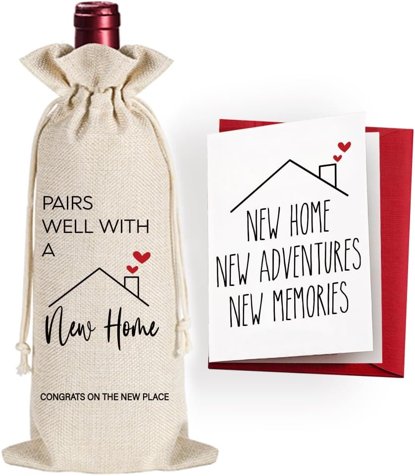 New Home Wine Bag Gifts for Homeowner, Housewarming Gifts New Home Closing Gifts for Buyers Owner, Realtor Gift to Clients for Women Men, New House Homeowner Wine Bag, Housewarming Party Decorations