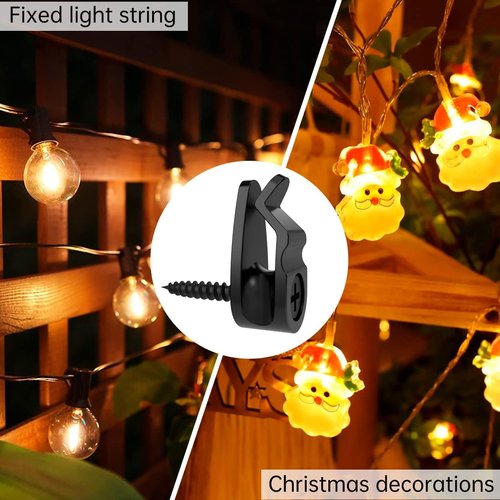 GEZIDEA String Light Hanger Hooks - Screw-In Clips for Christmas & LED Lights | Black, 50 Pack