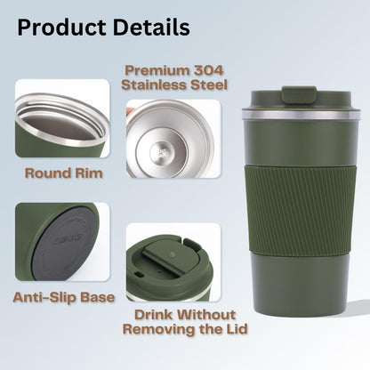 Skiennix Insulated Stainless Steel Coffee Tumbler - Reusable Hot & Iced Coffee Mug, 17 oz, Olive