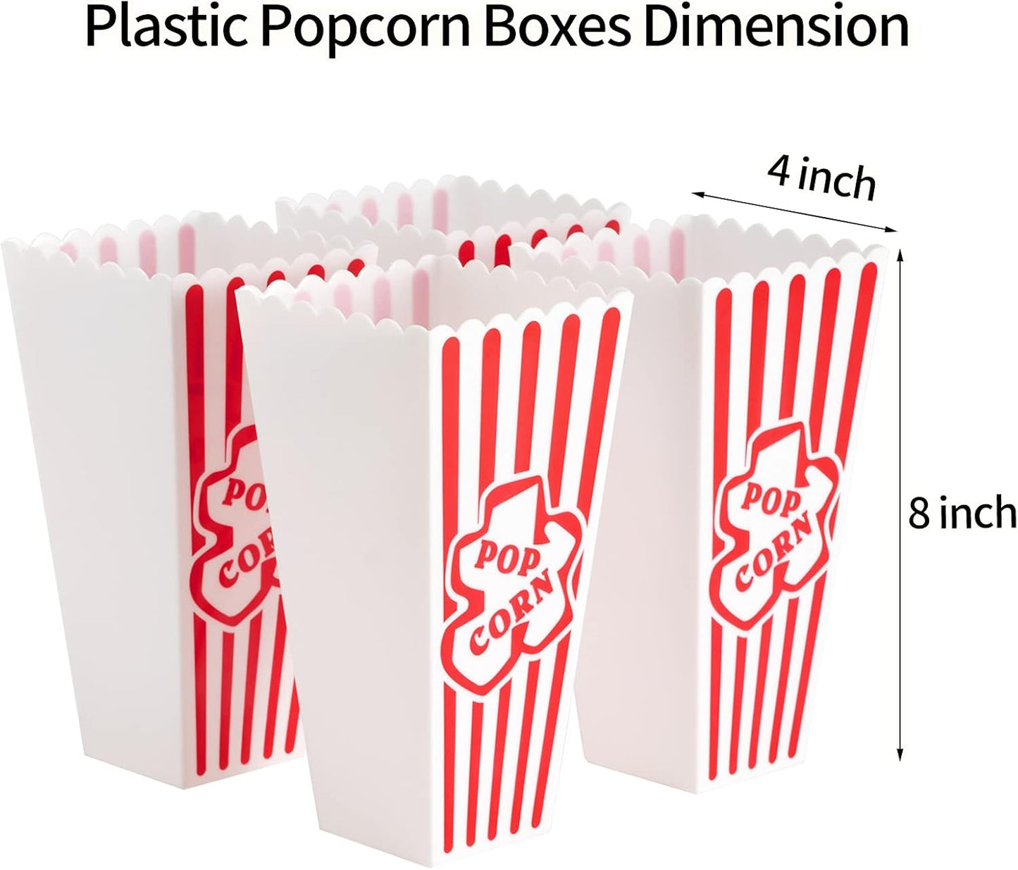 Red & White Striped Retro Popcorn Containers by [Brand Name] - Reusable Movie Night Boxes | 4 Pack, 4”x8”