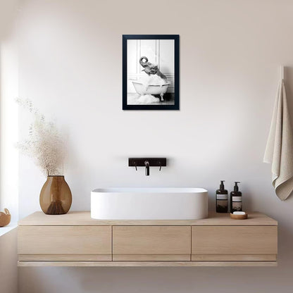 Regine Switzerland Elephant in Bathtub Wall Art - Funny Black & White Canvas Print for Bathroom Decor