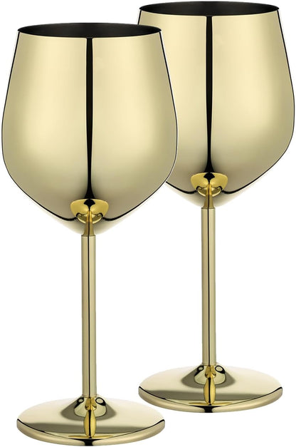 WOTOR Stainless Steel Wine Glasses (2-Pack), 18 oz, Unbreakable, Gold, Ideal for Outdoor, Travel, Camping, Pool, Gift for Wine Lovers