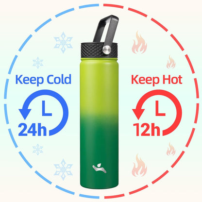 Skiennix Insulated Water Bottle - 24oz Stainless Steel Sport Bottle with 3 Lids | Bamboo Grove Design